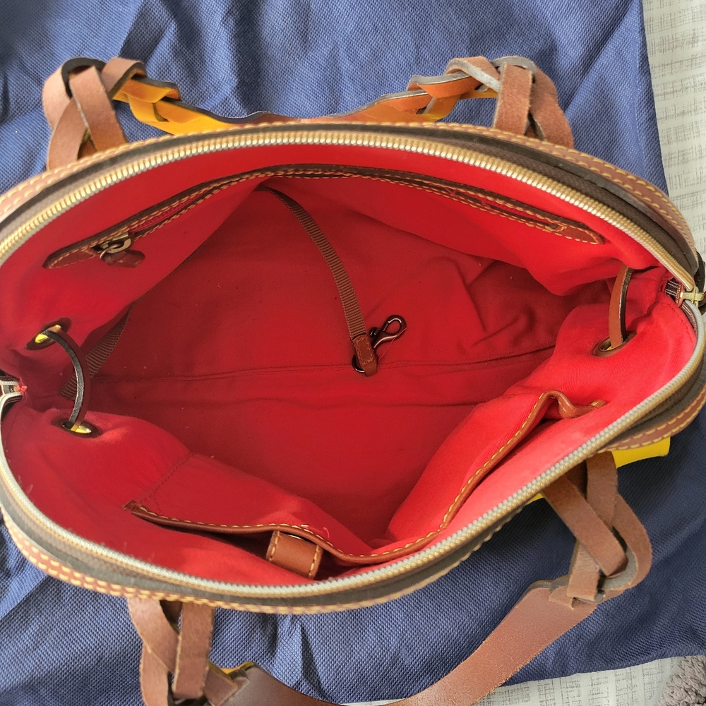 Dooney & Bourke Yellow Nylon Domed Satchel with Brown Accents - Picture 5 of 10